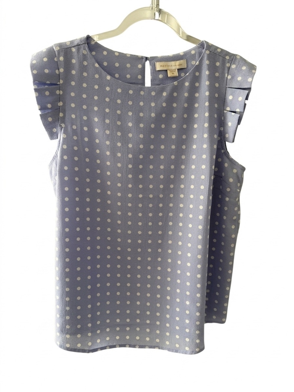 Monteau Light Blue White Polka Dot Pleated Cap Shoulder Sleeveless Top XL